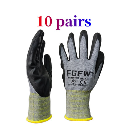 Pair of black and gray gloves with 'FGFW' branding on a white background, labeled as 10 pairs.